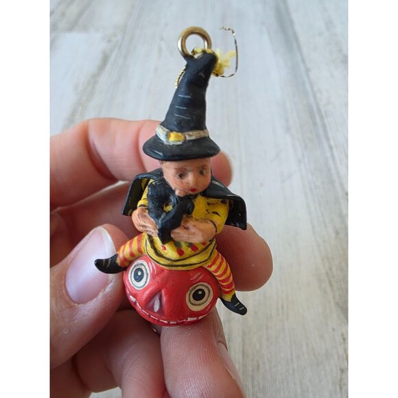 Dept 56 polliwoggs mini witch Halloween jack-o'-lantern cat ornament tree table - Picture 6 of 7